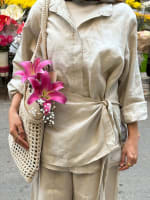 Side tie linen set-Beige 