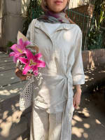 Side tie linen set-Beige 