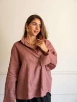Wrap linen shirt-Rose ebony