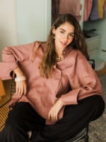 Wrap linen shirt-Rose ebony
