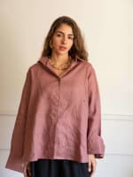 Wrap linen shirt-Rose ebony