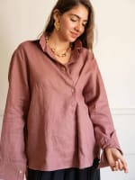 Wrap linen shirt-Rose ebony
