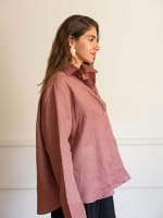 Wrap linen shirt-Rose ebony