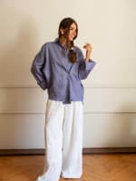 Wrap linen shirt- Dusty blue
