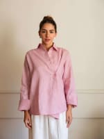  wrap Linen shirt- pink