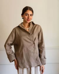 Wrap linen shirt-cafe