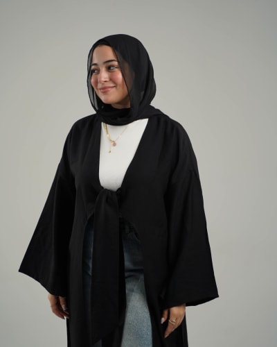 Front tie cardigan in black