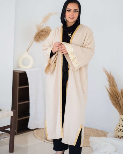 calligraphy kaftan in beige