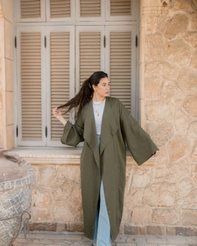 Shiny stud kimono - Olive 