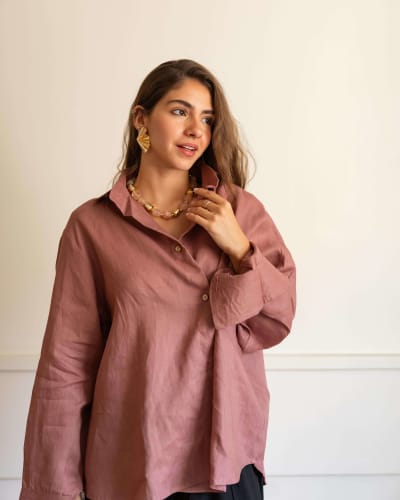 Wrap linen shirt-Rose ebony