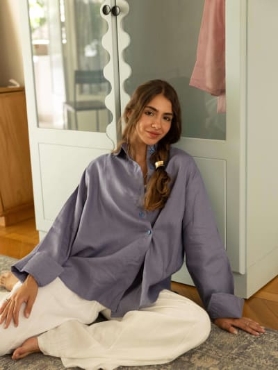 Wrap linen shirt- Dusty blue
