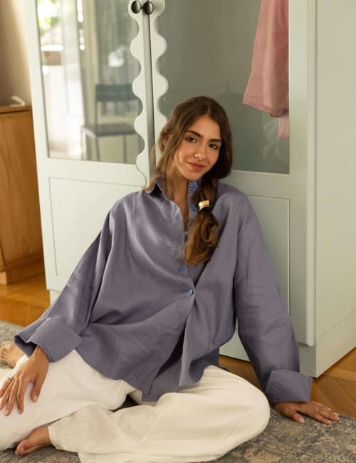 Wrap linen shirt- Dusty blue