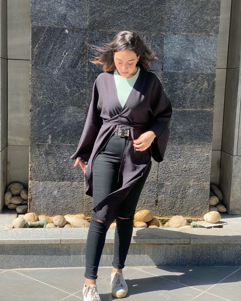 Front tie cardigan in black