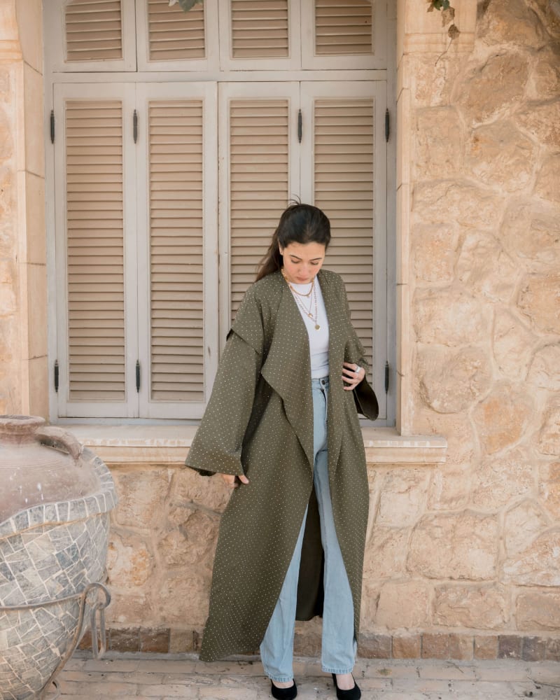 Shiny stud kimono - Olive 