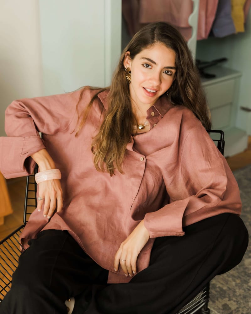 Wrap linen shirt-Rose ebony