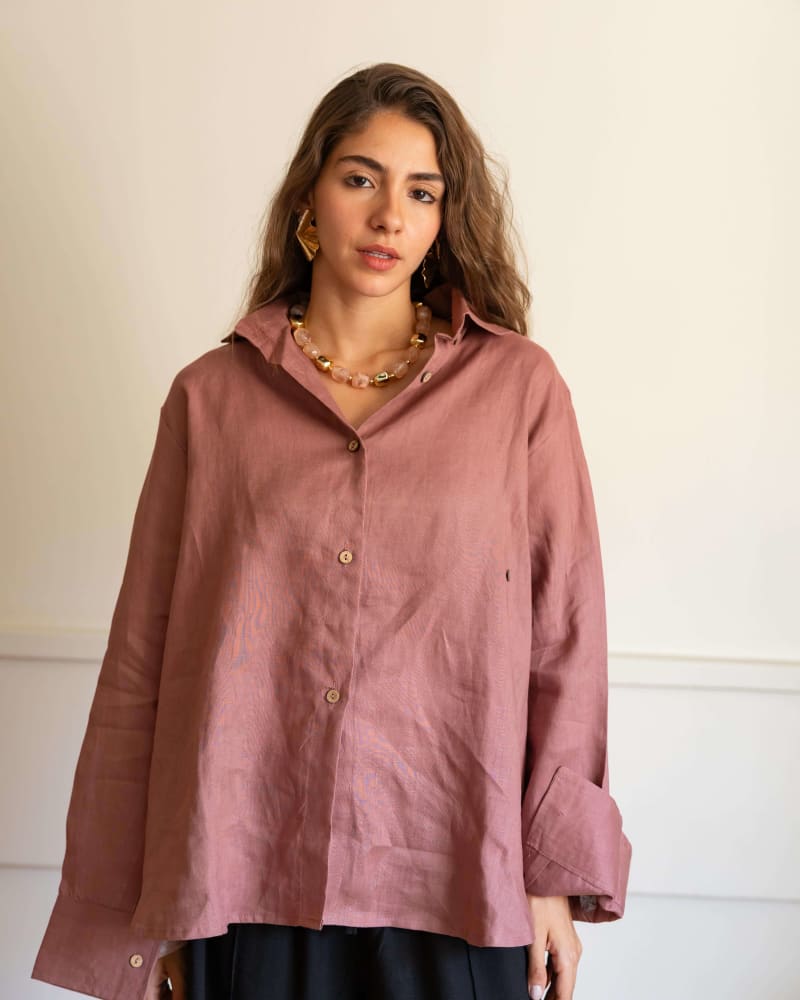 Wrap linen shirt-Rose ebony
