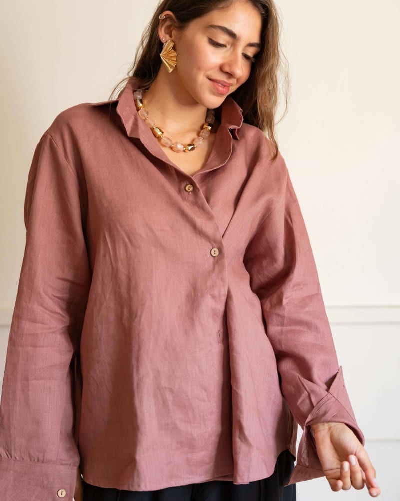 Wrap linen shirt-Rose ebony