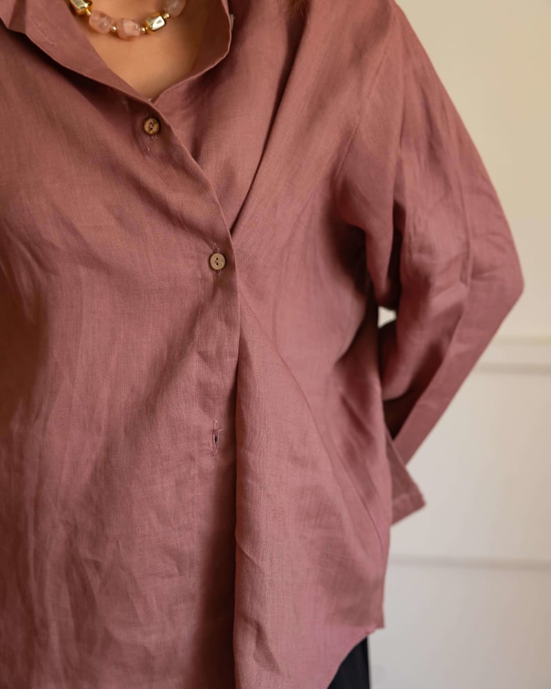 Wrap linen shirt-Rose ebony