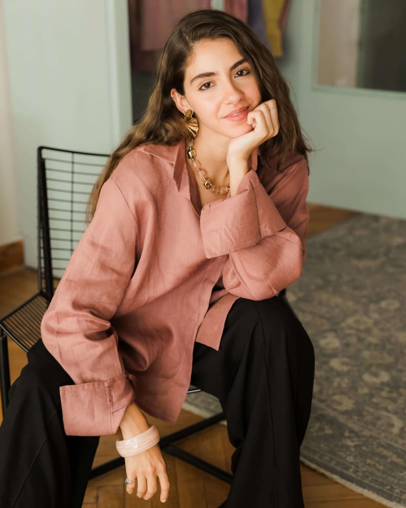 Wrap linen shirt-Rose ebony