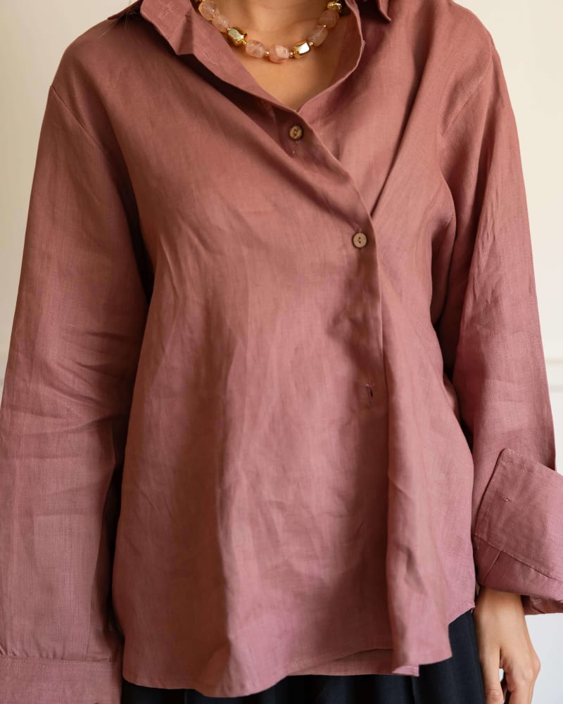 Wrap linen shirt-Rose ebony
