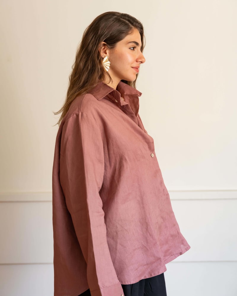Wrap linen shirt-Rose ebony