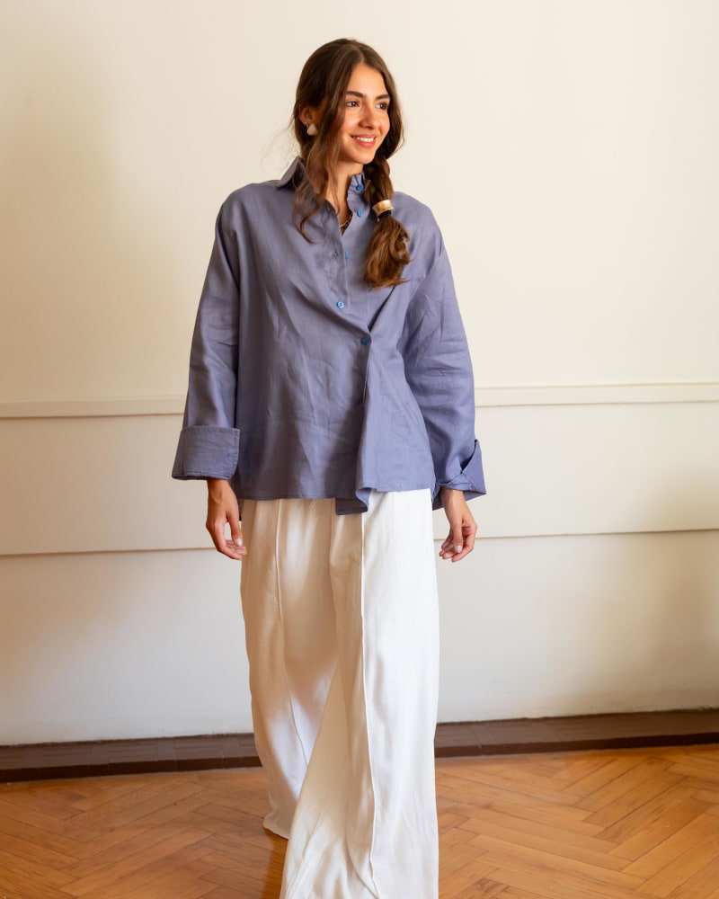 Wrap linen shirt- Dusty blue