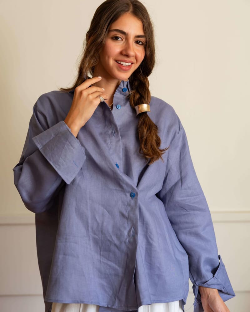 Wrap linen shirt- Dusty blue