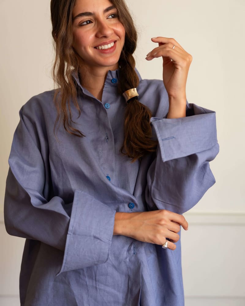 Wrap linen shirt- Dusty blue