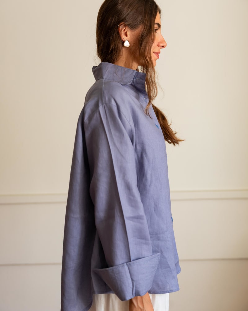 Wrap linen shirt- Dusty blue