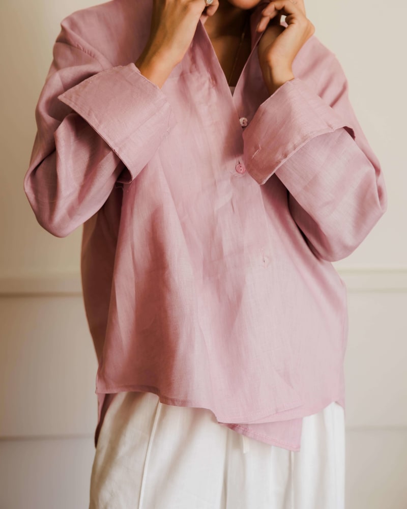  wrap Linen shirt- pink