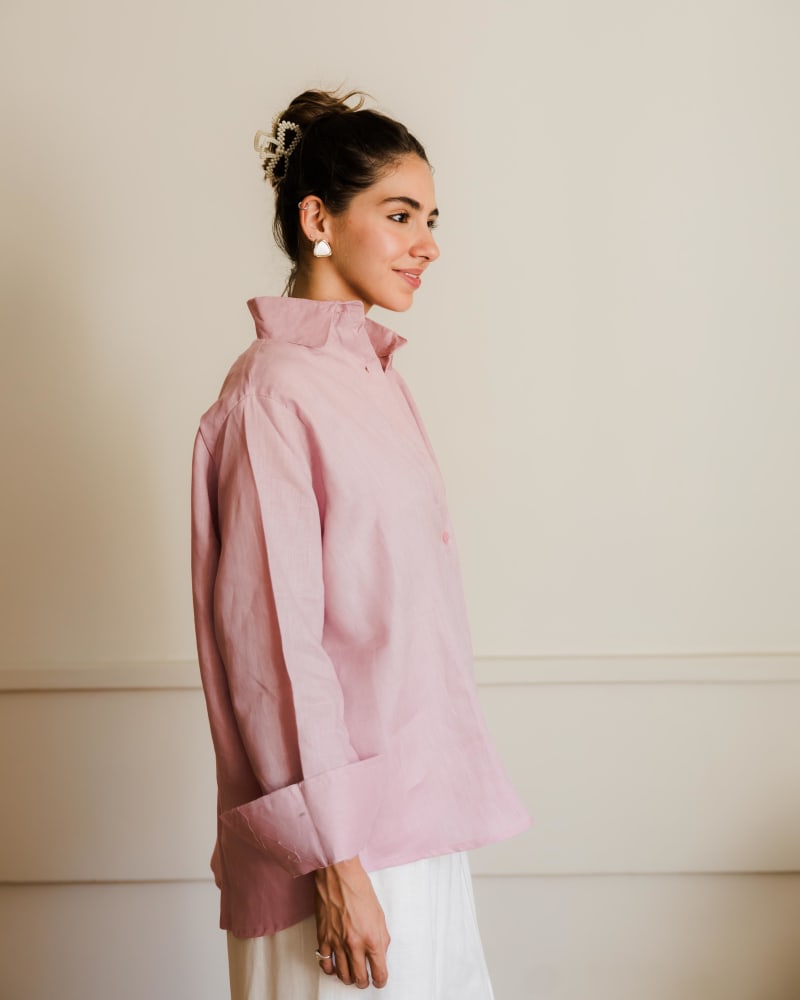  wrap Linen shirt- pink