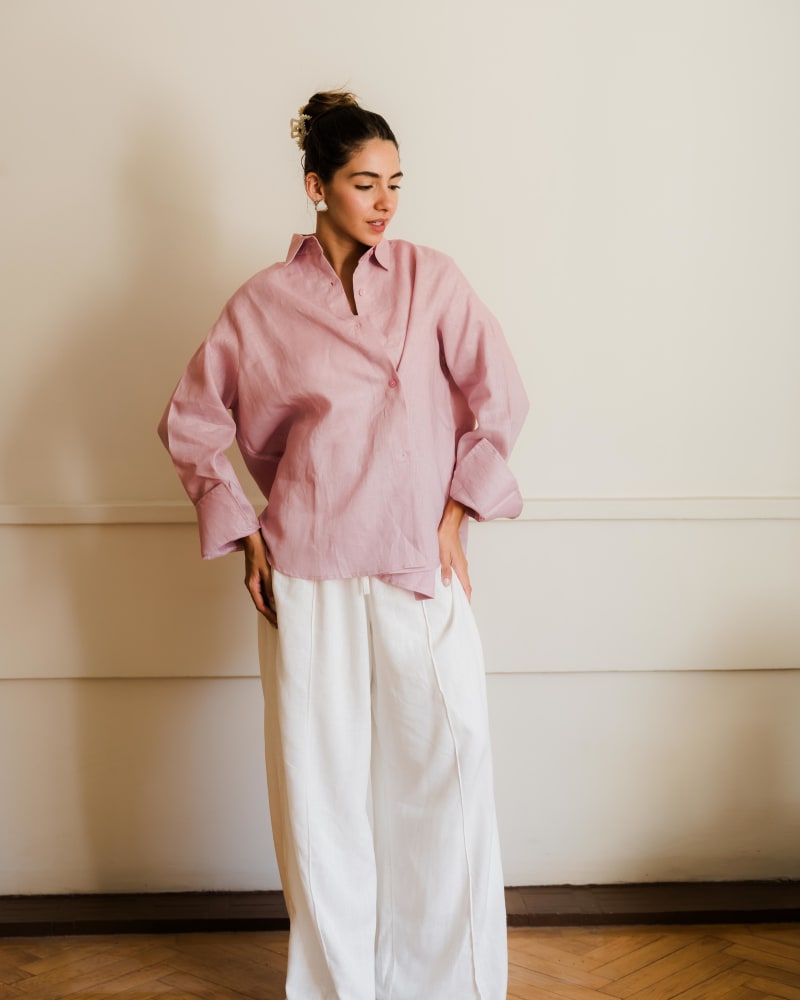  wrap Linen shirt- pink