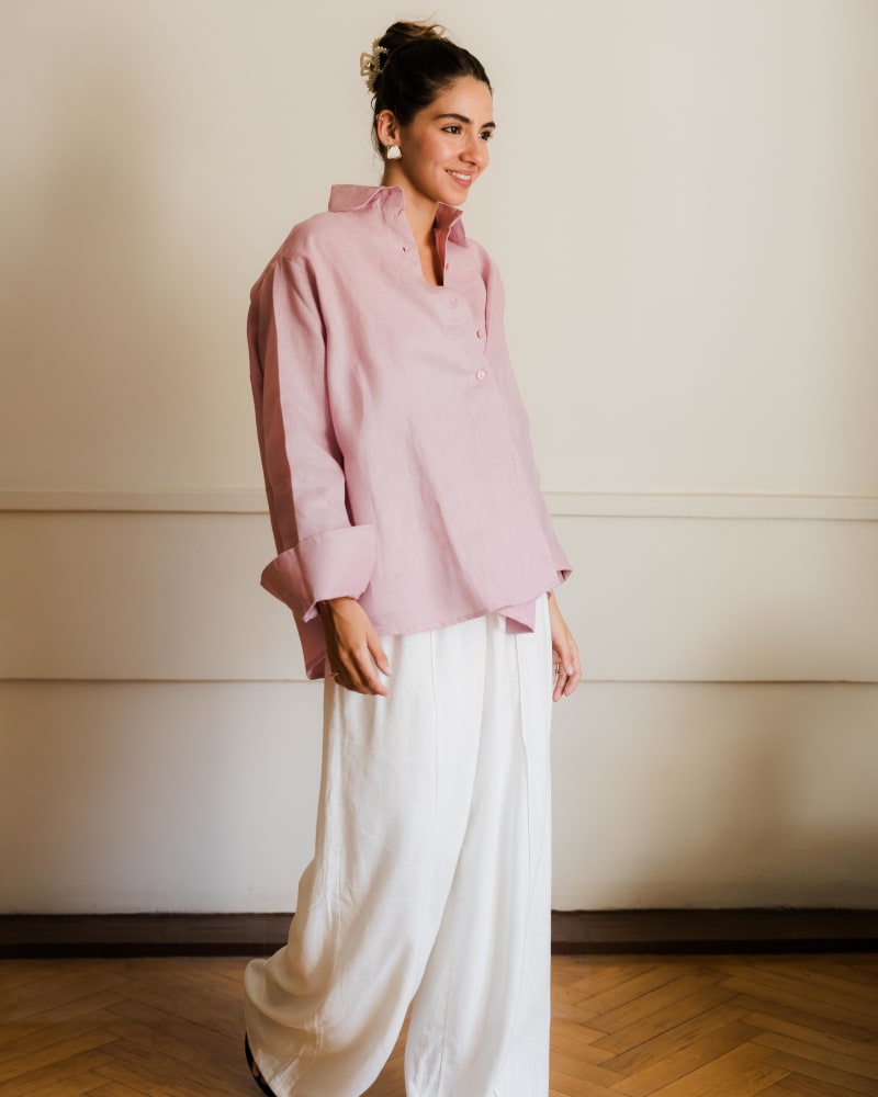  wrap Linen shirt- pink