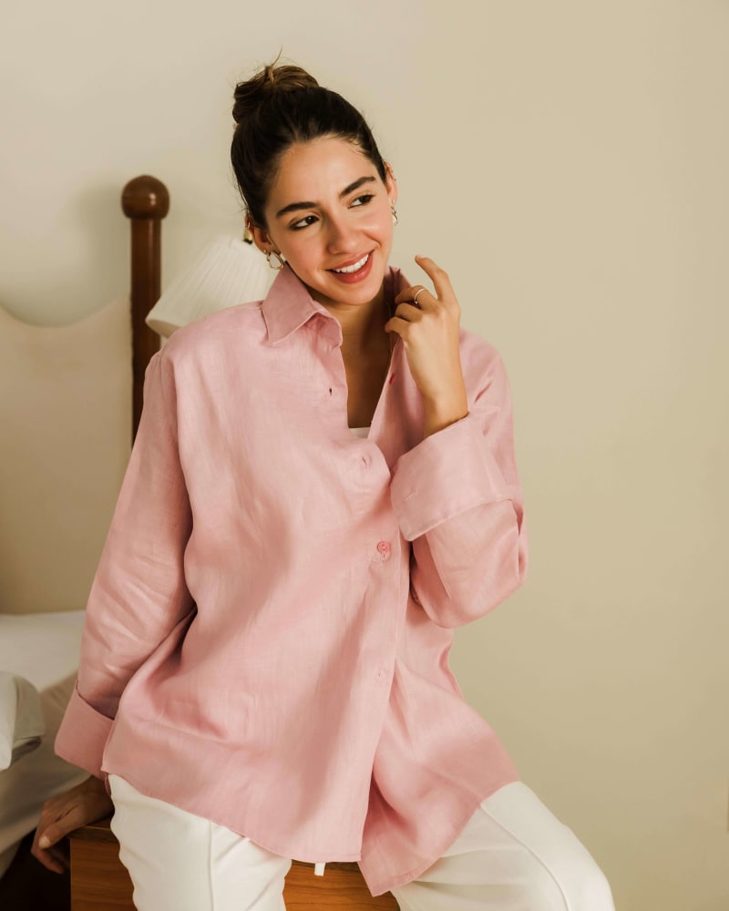  wrap Linen shirt- pink